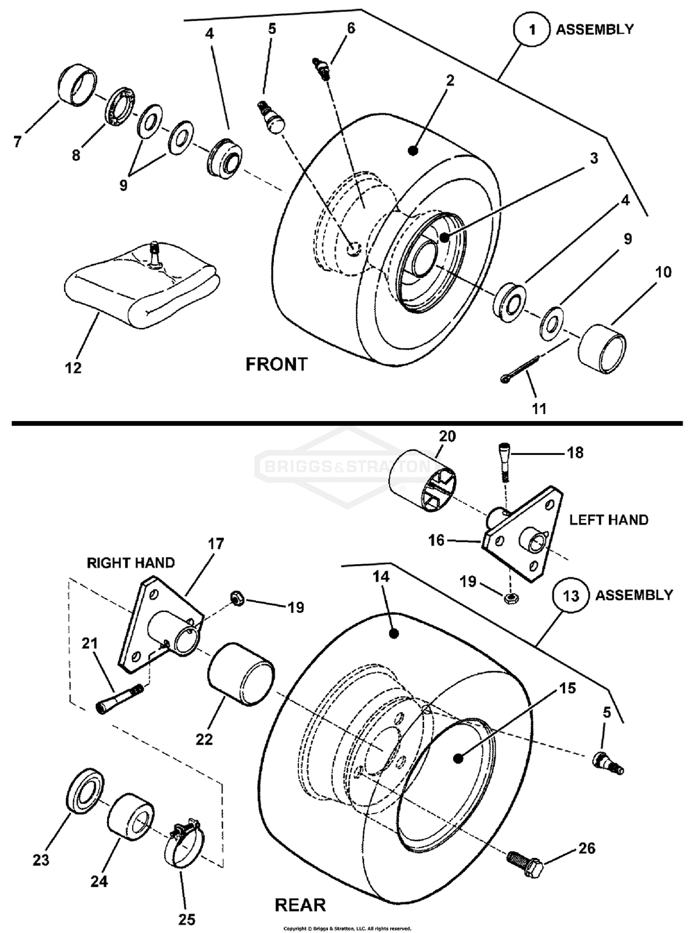 Wheels - Front And Rear Diagram and Parts List for 7800669 (107280340)(2010) Briggs and Stratton Lawn Tractor